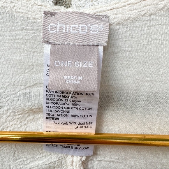 Chico’s Cream Embroidered Ruana Wrap Kimono Cardigan One Size Cotton Blend - Picture 7 of 15